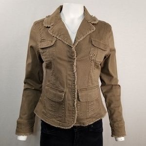 A.M.I. Women's Tan Jacket with Frayed Edges Sz M
